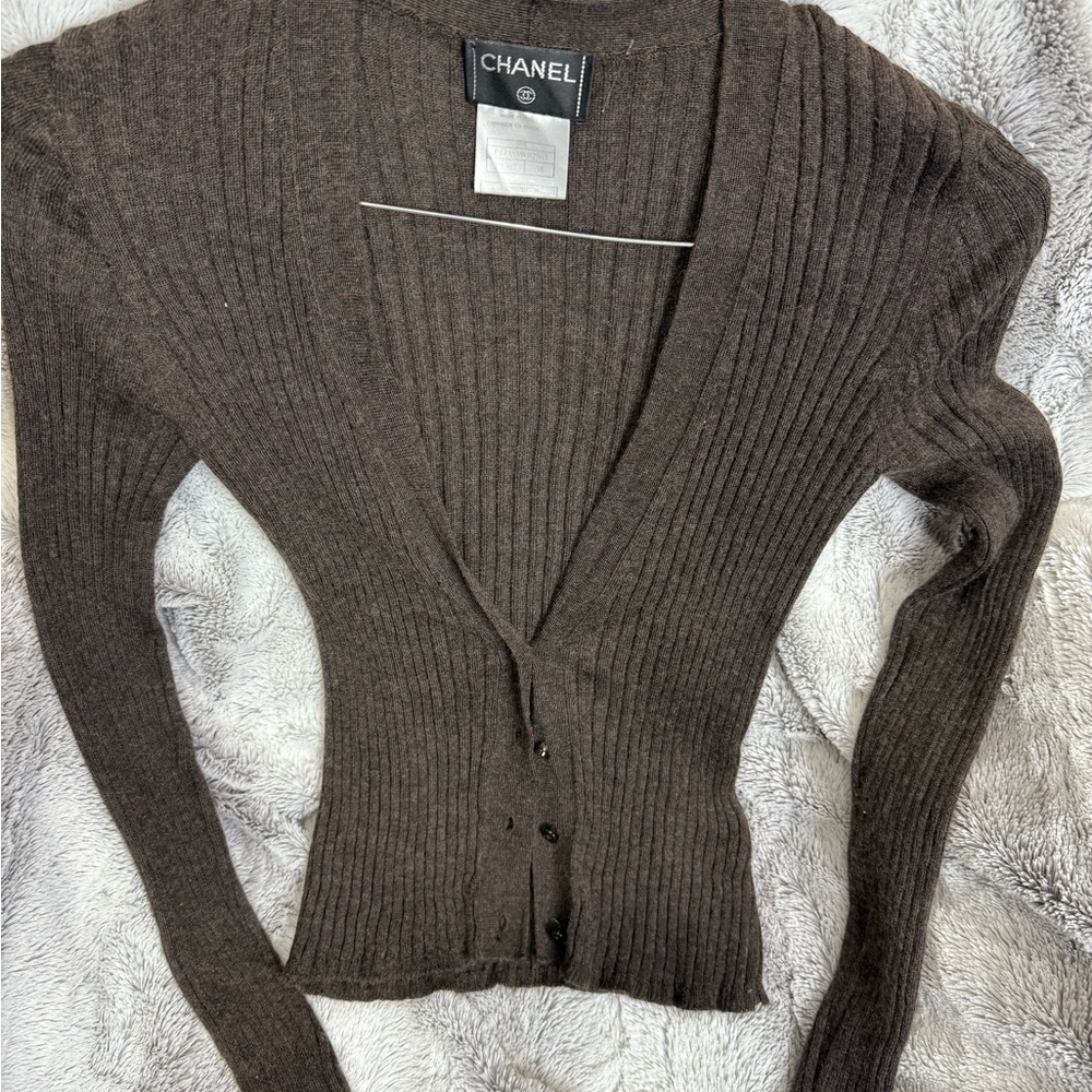Chanel Dark Brown Ribbed Cardigan